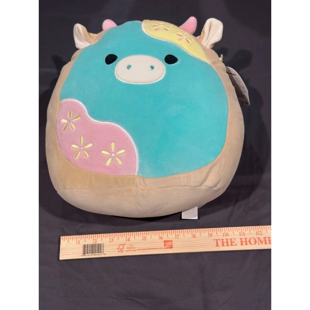 Squishmallows Original Cornelius The Cow 12in Easter Plush Teal Pink Tan Floral